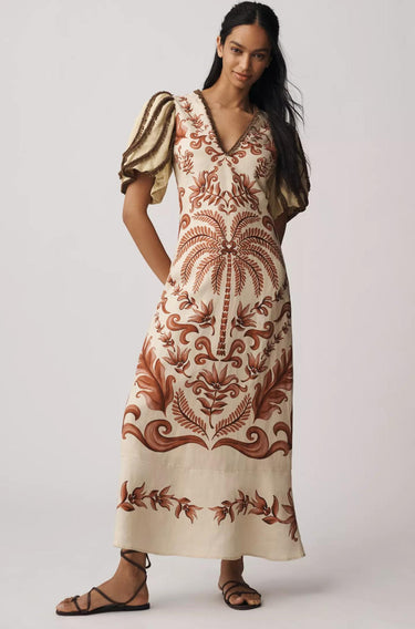 Milani off-white V Neckline Short Sleeve Maxi Dress-Dresses-Farm Rio-Debs Boutique